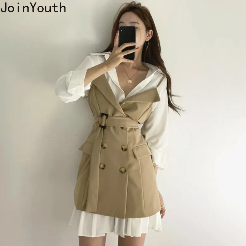 Женские комплекты с длинным рукавом Joinyouth плиссированные блузки отложным