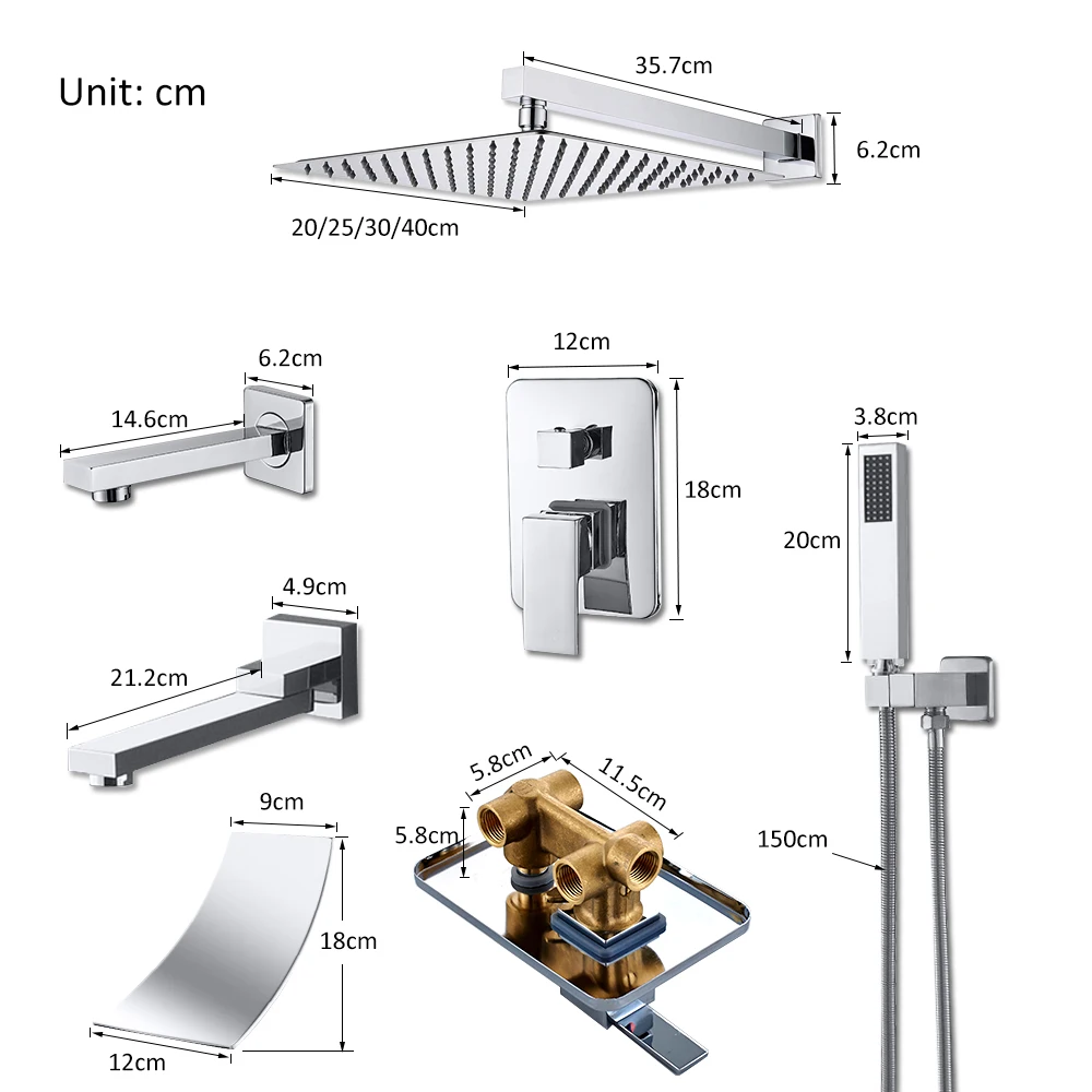 Quyanre настенное крепление для ванной комнаты дождь водопад смеситель для душа скрытый Хромированная Душевая система Ванна смеситель для душа кран