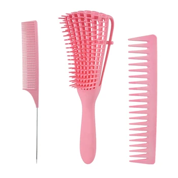 

3pcs Plastic Combs Set Hair Brush Barber Accessories Octopus Head Massage Comb Detangle Hair Brush Hairdressing Combs (Pink)