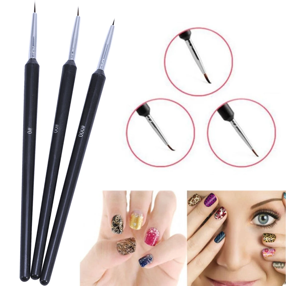 

3PCS Black Rod Silicone Pen For Painting Wooden Handle Nail Art Brush Accessories for Nail DIY Tools Nail Art Manicure Pencil