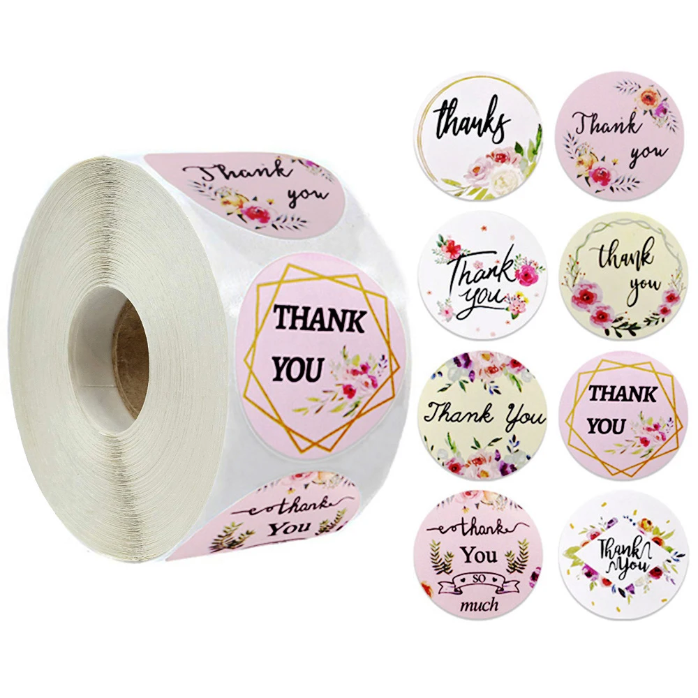 

500 sheets/roll 8 styles thank you stickers seal label stationery sticker for wedding envelope seal candy bag decoration