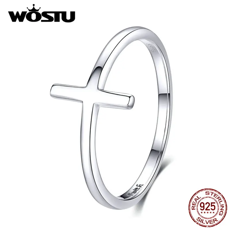 

WOSTU New Arrival 100% 925 Sterling Silver Cross Fashion Ring Finger For Women Lover Wedding Rings Genuine Luxury Jewelry CQR562