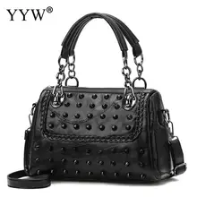 Козья кожа Бостонская сумка Роскошные Сумки Для женщин Сумки Дизайнерская Шипованная Черный сумки через плечо для Для женщин Винтаж Sac