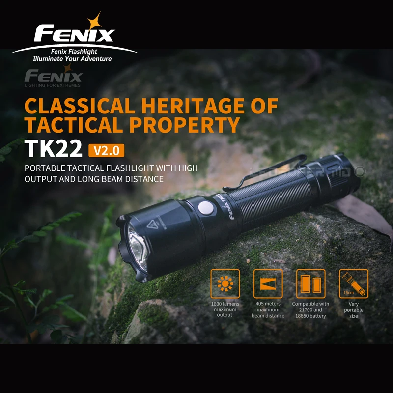 Классический Heritage Fenix TK22 V2.0 1600 люмен портативный тактический фонарик с дальностью луча 405 м