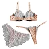 Women's eyelashes lace stitching sexy underwear underwire bra and panties three-piece thin mesh see-through erotic lingerie set ► Photo 2/6