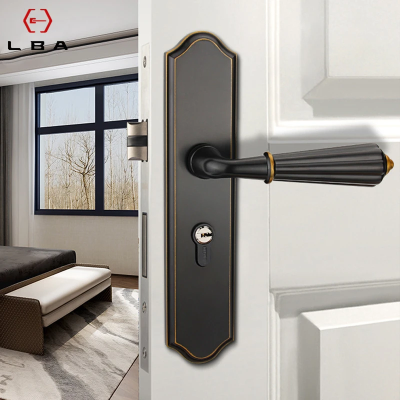  LBA Modern Minimalist Silent Indoor Door Lock Black Zinc Alloy Bedroom Interior Door Handle Lock Cy - 4000247696272