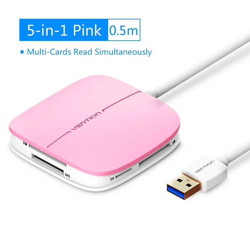 Vention все в 1 взаимный обмен данными между компьютером и периферийными устройствами 3,0 кард-ридер Мульти устройство чтения карт памяти USB TF для SD для CF для MS карта адаптер Поддержка 256 г - Цвет: New Pink 0.5m