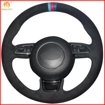 

MEWANT Black Suede Light Blue Red Blue Marker Car Steering Wheel Cover for Audi A1 A3 A5 A7 Interior Accessories Parts
