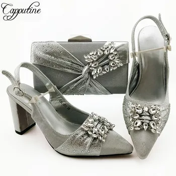 

Latest silver poinnted toe spring/autumn shoes matching with purse handbag QSL011 heel height 9cm