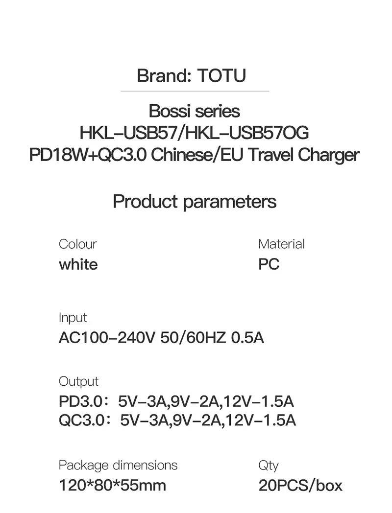 TOTU EU phone travel charger with LED display, fast charge PD18w + QC3.0 home travel wall charger