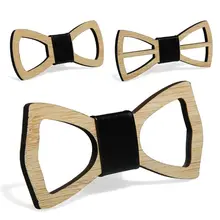 Ручной работы бамбуковый деревянный галстук-бабочка галстук для мужчин мальчиков вечерние полая Бабочка бант искусственная кожа узел Регулируемый классический свадебный аксессуар