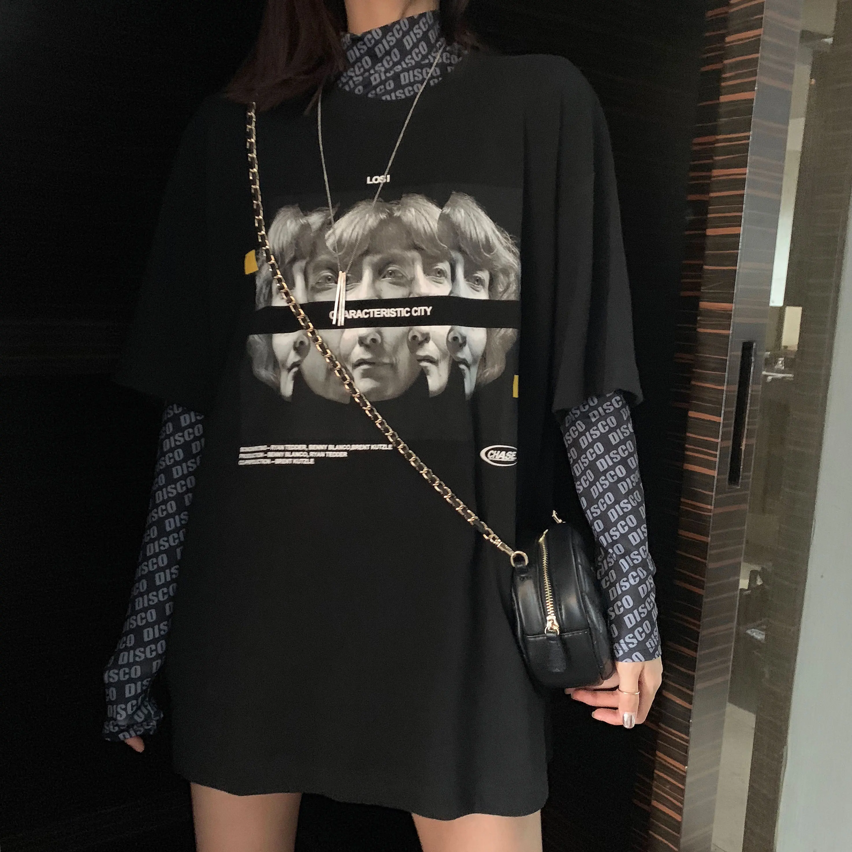 Tumblr Kpop/корейское платье-Футболка с рукавами Новинка 2019 года сезон осень-зима