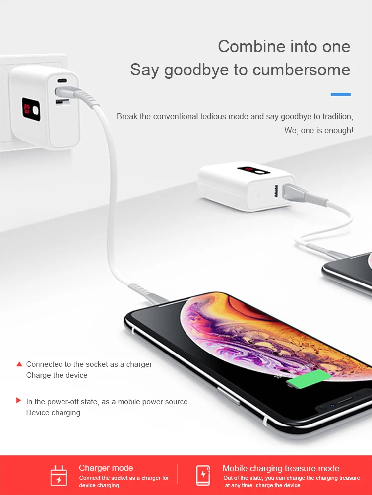 CYKE Mobile power charging head two in one multi-function self-contained plug digital display power