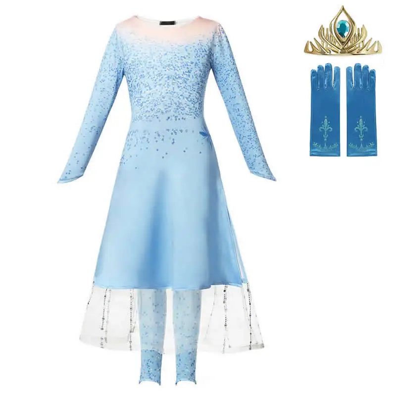 Комплект из 3 предметов «Эльза»; коллекция года; платье для ролевых игр с героями мультфильмов для девочек; платья с длинными рукавами и принтом снежинки; Детские вечерние костюмы принцессы для костюмированной вечеринки - Цвет: Dress A Sets 1