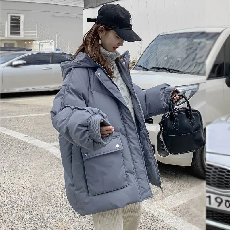 

2022 New Winter Jacket Women Parkas Hooded Warm Overcoat Female Cotton Padded Jackets Parka Korean Loose Coat Outwear