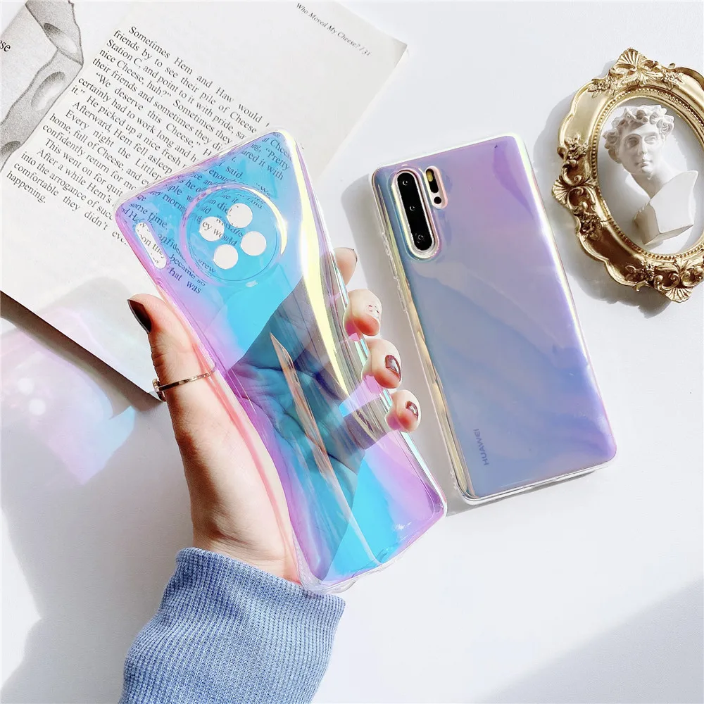 huawei pu case Luxury Clear Soft Phone Case For Huawei Y8P Y9S P Smart Plus S Z Y9 Prime 2019 Rainbow Gradient Color Holographic Mirror Cover pu case for huawei