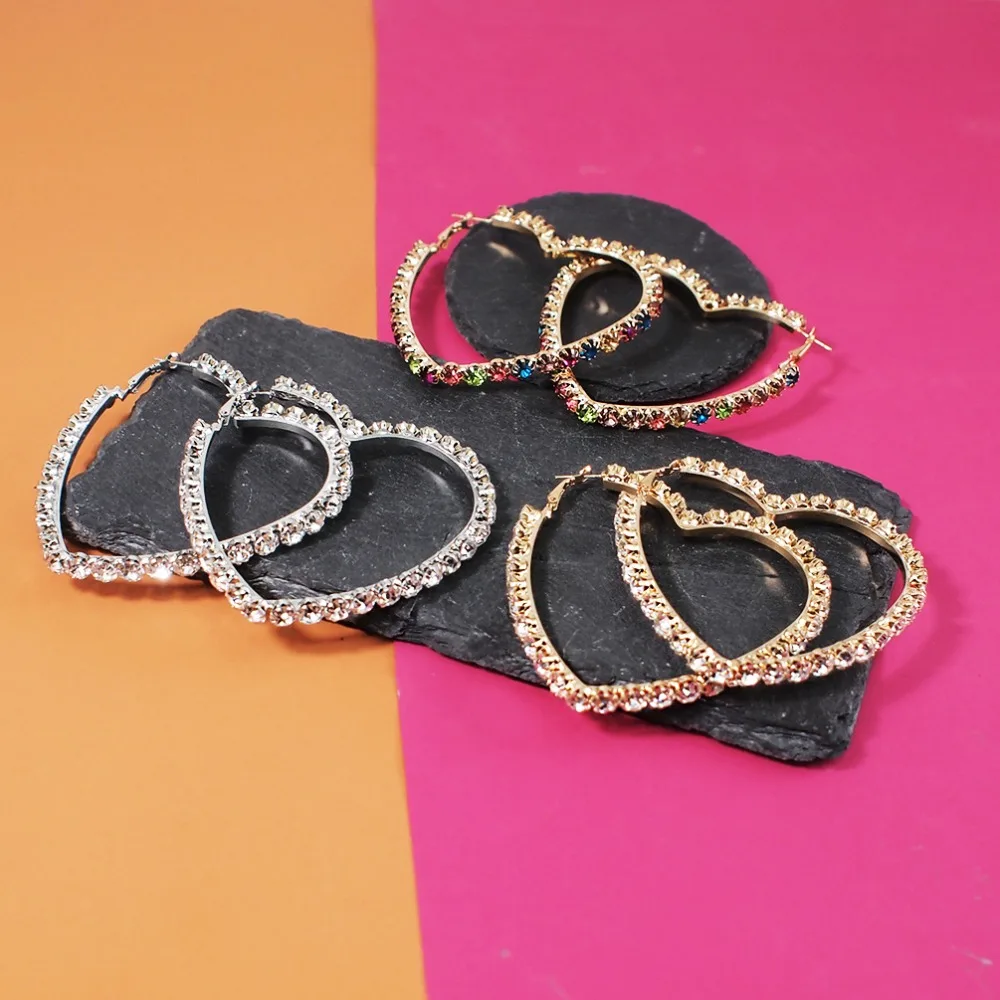MANILAI, большие геометрические серьги-кольца с кристаллами для женщин, модные серьги в форме сердца, стразы, Женские Ювелирные изделия