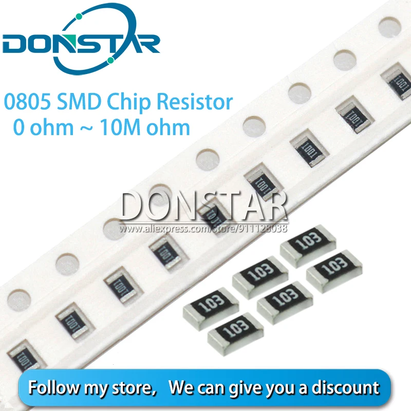 Resistor de chip fixo, 100 peças, smd 1/8w, 0r 10m, 1r, 10r, 47r
