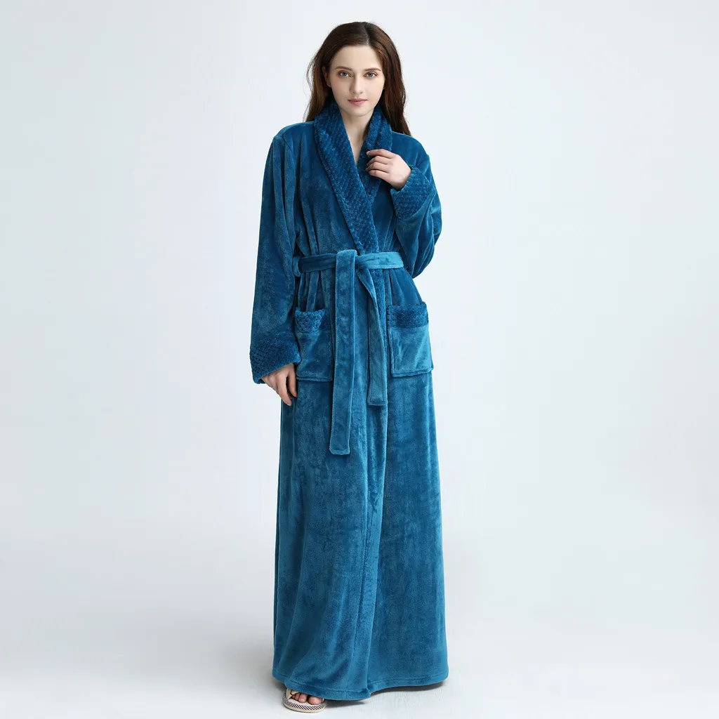 JAYCOSIN женский халат, сплошной цвет, плотный фланелевый бархатный халат, платье, пижама, набор, карман, пояс, длинная Пижама, зима 1017
