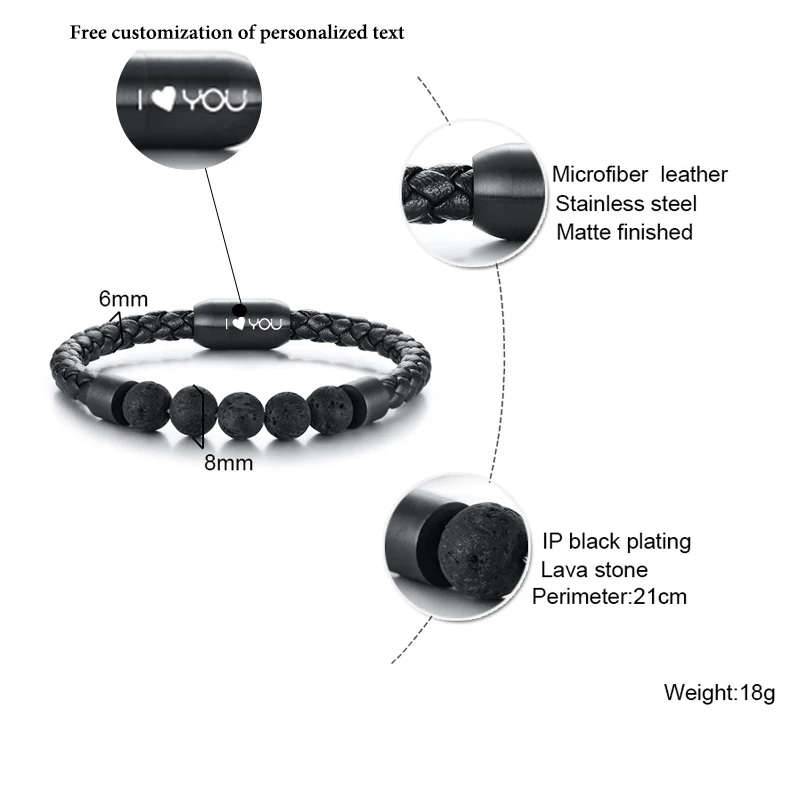 Titanium Steel Stainless Steel Man Chakra Bracelet Jewelry Black Leather Volcanic Beaded Stone Bracelets