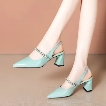 

Sweet Spring Summer Thick Heels Pumps crystal Women Shoes Brand Design Party Prom Pointed Toe 2020 New Shoes Woman