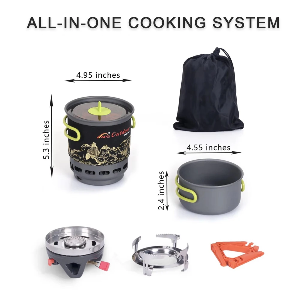 APG Camping Cookware Bowl Pot Pan Tableware Combination Gas Cooking System Outdoor Cooker Portable 