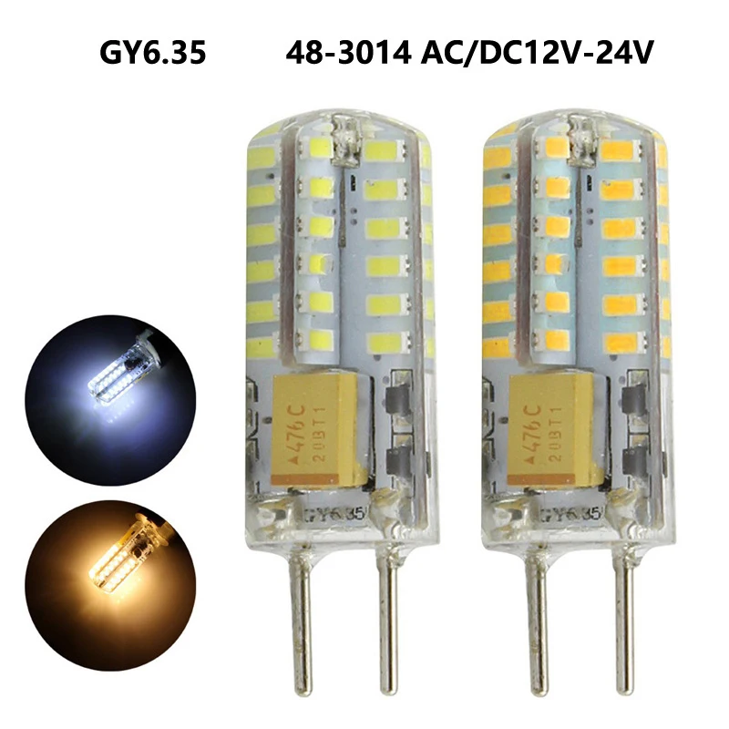 LED 실리콘 크리스탈 샹들리에 전구, 차가운 흰색 따뜻한 흰색, GY6.35 LED 전구, 3w LED 옥수수 램프, 3014 AC DC12V 24V, 10 개