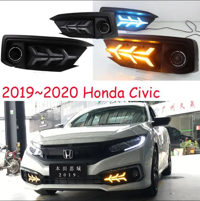 1 комплект фар бампера автомобиля для Honda Civic дневной свет 2020y автомобильные аксессуары, СВЕТОДИОДНЫЙ DRL фары для Civic противотуманные фары - Цвет: Model2 White yelow b