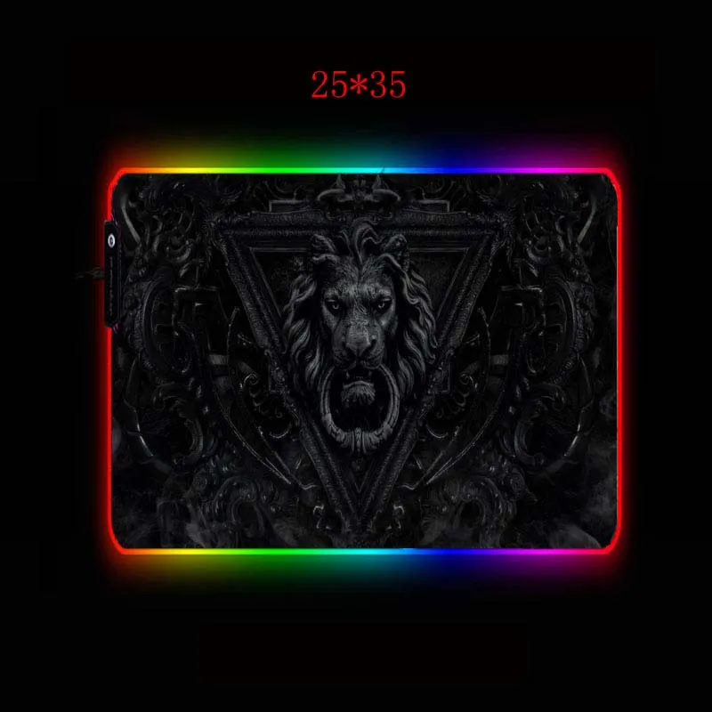 XGZ Лев черный большой RGB игровой коврик для мыши геймерская клавиатура Коврик для мыши светодиодный светильник USB Проводная Нескользящая мышь Мыши для животных 7 ярких цветов
