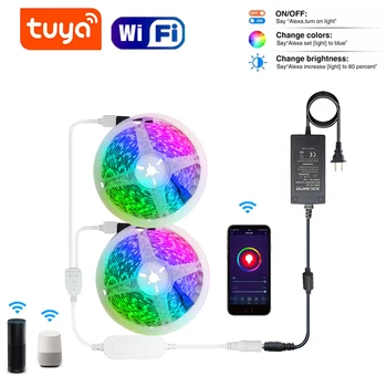 

Tuya WIFI LED Controller RGB LED Strip Light Work with Alexa Google Assistant Voice Control 5m 12V 2835&5050 Changing Smart Home