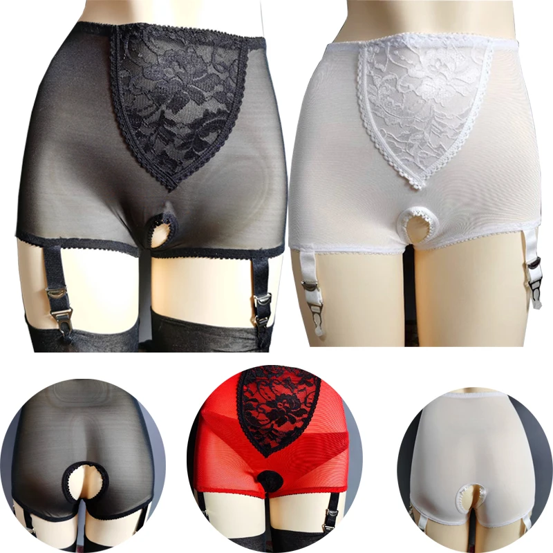 Description Picture 5 of itemLace Embroidery Open Crotch Garter Woman Exotic Lingerie Stockings Accessories 6 Claws Non-slip Buckle High Waist Mesh Garter