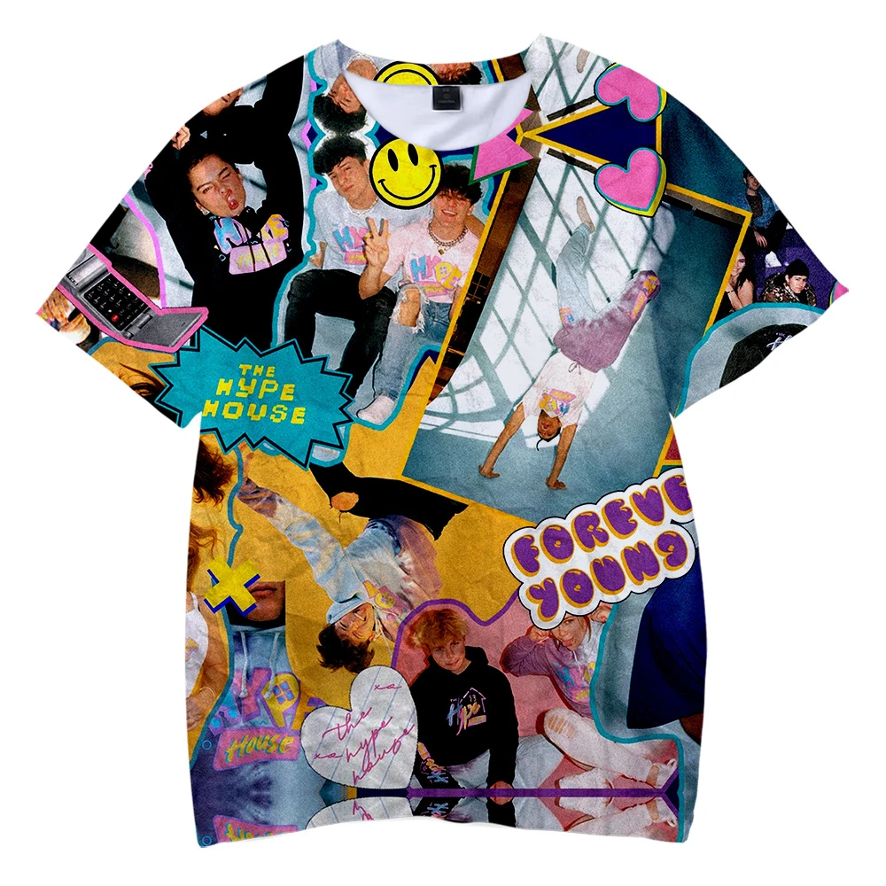 Новинка футболка The Hype House Tshrit Charli amielio для мальчиков и девочек оверсайз с круглым