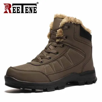 

REETENE Winter Outdoor Hiking Boots Men Waterproof Sneakers For Men Fur Warm Men'S Work Boots Comfort Big Size 46 Men Boots