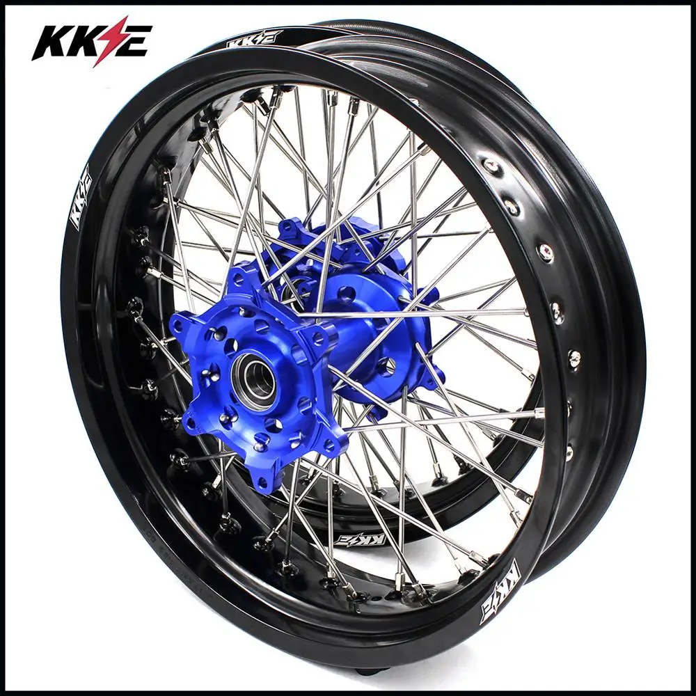 KKE 3,5& 4,25 супермото колеса комплект для Yamaha WR250F 2001- WR450F 2003- синяя втулка