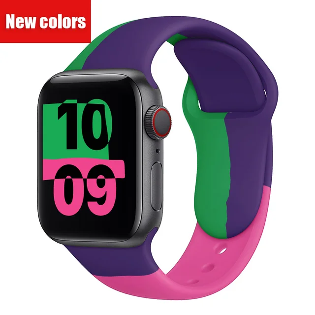 Soft Silicone Black Unity  Band for Apple Watch Series 6 5 4 3 2 SE 38MM 42MM Rubber Watchband Strap for iWatch 6/5 40MM 44MM with green powder 2