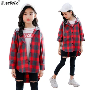 

Children Girls Coat Cotton Plaid Hooded Jacket For Girls Outerwear 2019 Autumn Teeangers Hoodie Kids Jackets For Girl Age 3-12Y