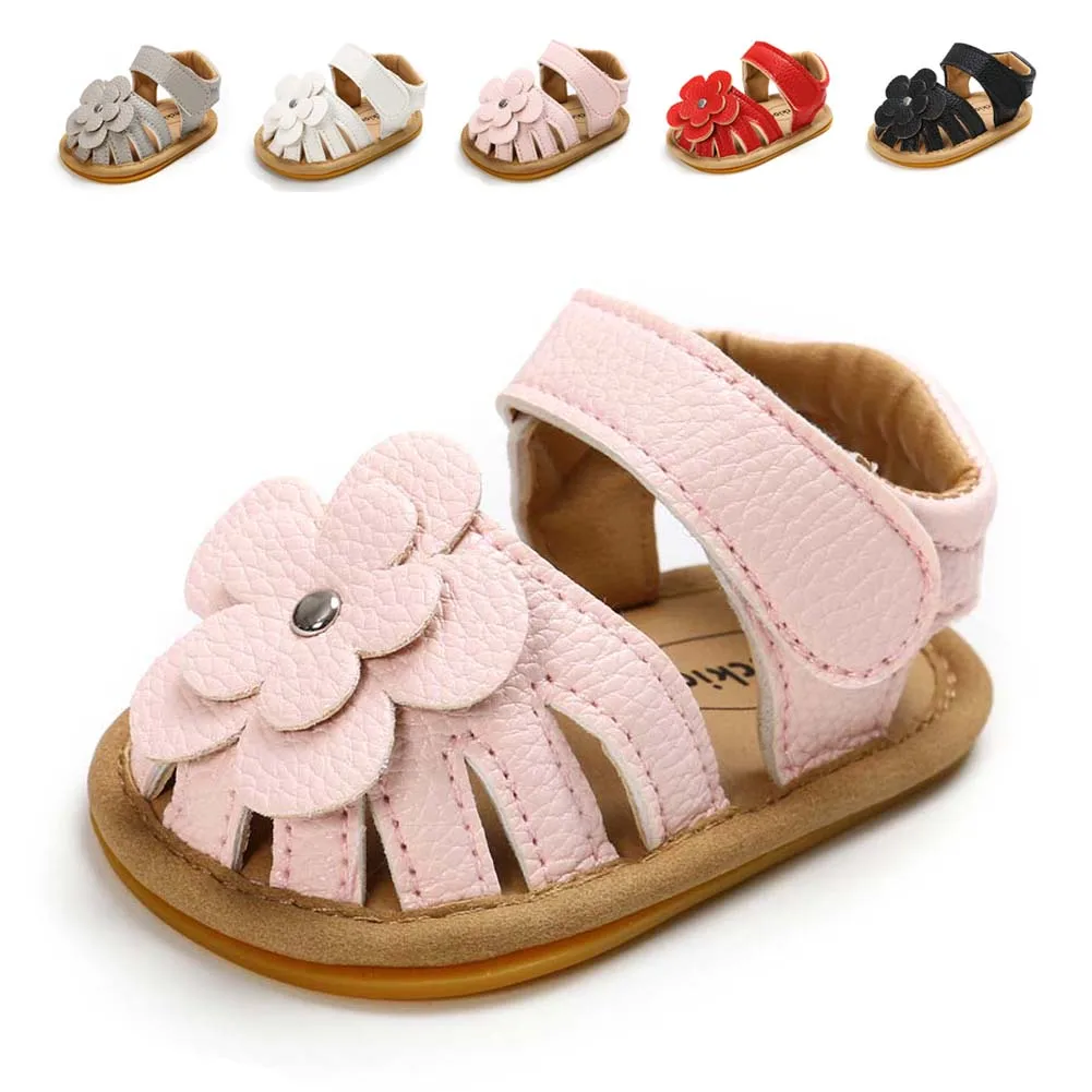 KIDSUN-Sandalias de flores para bebé, calzado para primeros pasos, suela de goma plana, antideslizante, para verano