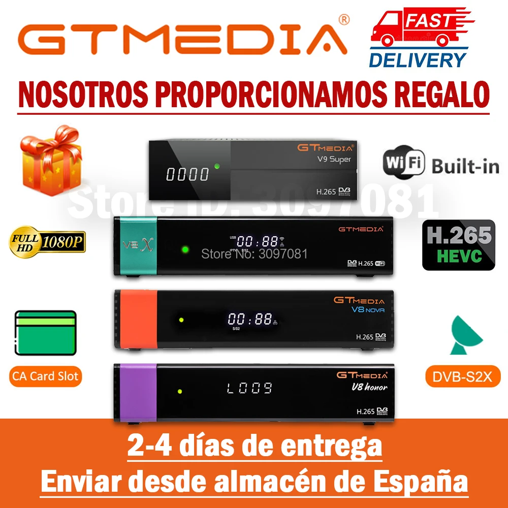 5 предметов в партии слот GTmedia V8X V9 супер 1080P Full HD H.265 DVB S2 цифра спутниковый