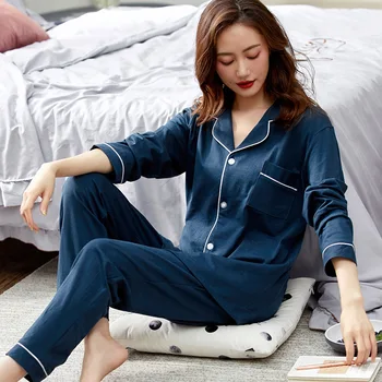 Pijama de algodón 100% para Mujer, PJ, manga completa, ropa de casa, Pijama para Mujer de Invierno, algodón puro, 2 uds.