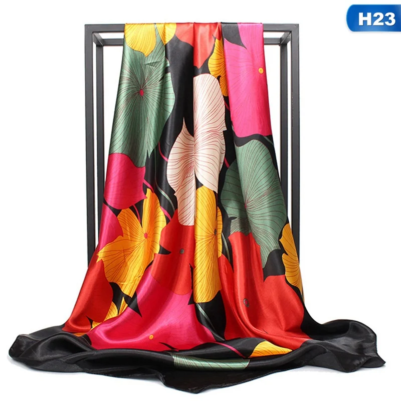3 Шелковые шарфы для женщин с принтом Foulard, атласные шарфы с квадратной головкой хиджаб для дам, роскошные брендовые шали 90*90, бандана, большой шарф - Цвет: 3