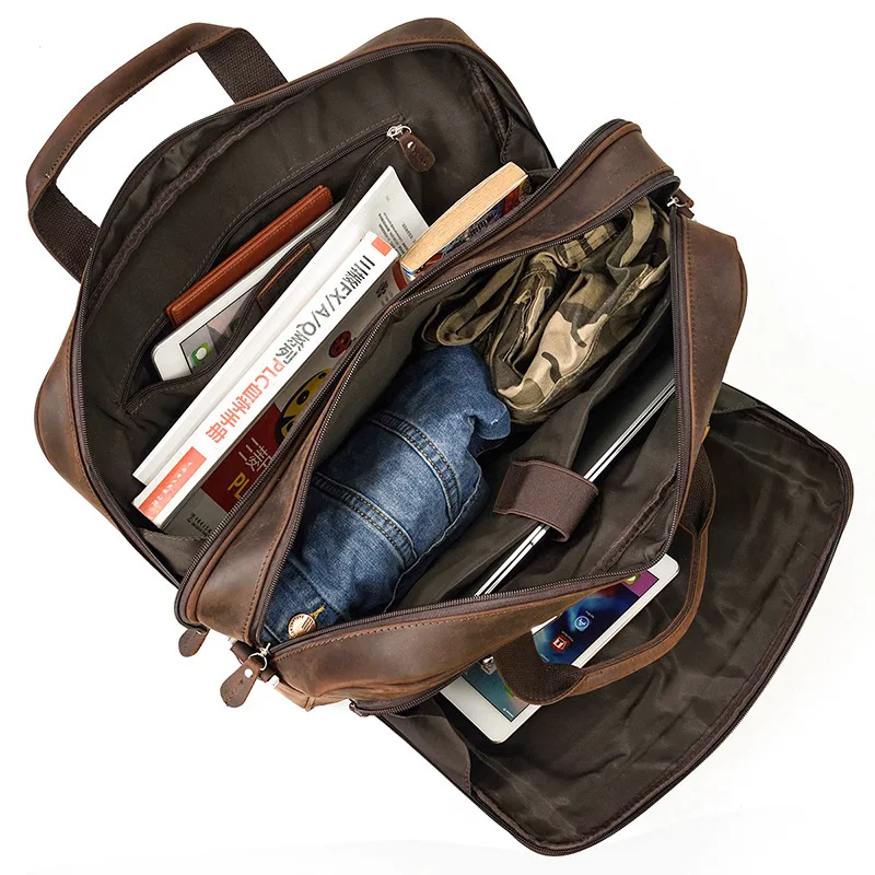 Vintage brand luxury designer men briefcase laptop bag crazy horse leather male briefcase bag business handbags thick cowksin