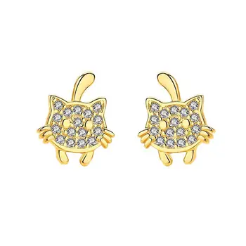 

Original Design Fat Face Cat Pure S925 Silver Earrings Female Simple Full Diamond Cute Earrings Fashion Temperament Ins Earrings