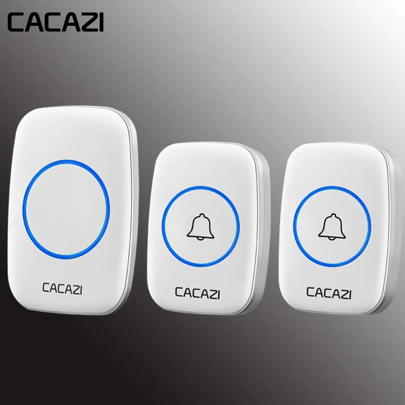 CACAZI-timbre inalámbrico para puerta a prueba de agua, con luz LED remota, botón de llamada en casa, 60 melodías, 5 voluminosas, CA, 300M