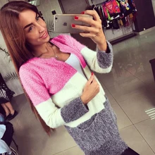 

Autumn Winter Women Mohair V Neck Cardigan Patchwork Knit Cardigan Long Sleeve Sweater Knitted Loose Oversized Cardigan Jumper