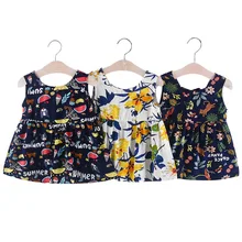 Летнее Повседневное платье без рукавов с мультипликационным принтом для маленьких девочек детские свободные платья принцессы для малышей