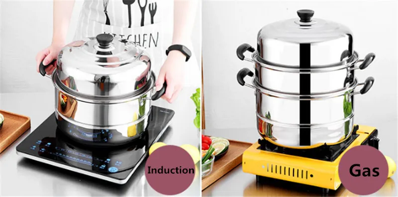 Двухслойная Толстая Пароварка из нержавеющей стали, паровой горшок для супа, универсальные кастрюли для приготовления пищи, для индукционной плиты, газовая плита, паровой горшок