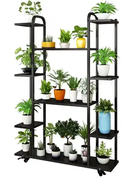 

Flower Shelf Wrought Iron Indoor Multi-layer Simple Balcony Rack Living Room Floor Fleshy Green Dill With Wheels Flower Pot Stan