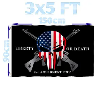 

BENFACTORY Store 3x5 ft Liberty or Death 2nd Amendment USA Punisher Skull Rifles 1789 Flag Single Layer 100D Polyester Grommets