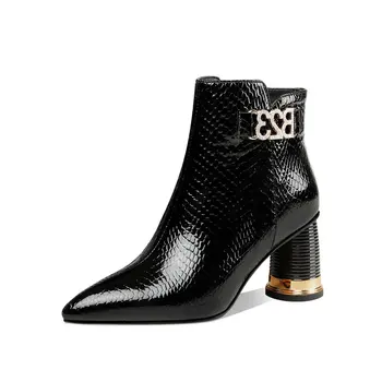 

2020 Autumn Winter Pointed Toe Women's Ankle Boots Side Zipper Concise High Heels Boots Dancing Night Club Shoes Woman