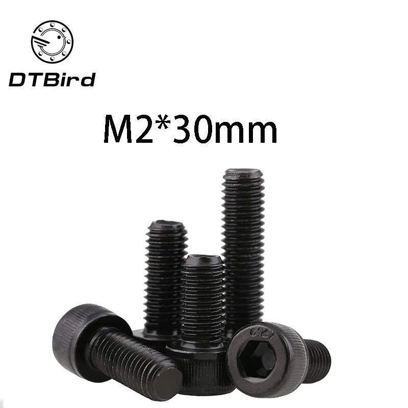 Free Shipping 100pcs M2x30 mm flat head countersunk head black grade 12.9 Alloy Steel Blackening Hex Socket Head Cap Screw DT2